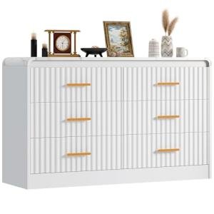 YITAHOME 6-Drawer Power Outlet Dresser in White