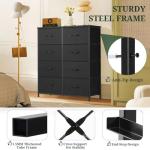 Stylish 8-Drawer Black Dresser with Fabric Bins