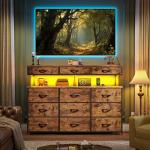 Bedroom Dresser with Charging Station and LED Lights