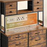 Rustic Brown Dresser with Charging Station and LED Lights