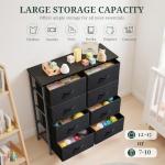 Stylish 8-Drawer Black Dresser with Fabric Bins