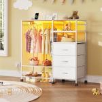 White Dresser with Rack, Drawers, LED & Charging