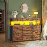 Bedroom Dresser with Charging Station and LED Lights