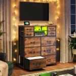 10-Drawer Bedroom Dresser with LED Light and Power Outlet