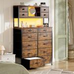 Rustic Brown Dresser with Charging Station and LED Lights