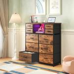 10-Drawer Bedroom Dresser with LED Light and Power Outlet