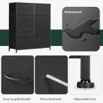 Stylish 8-Drawer Black Dresser with Fabric Bins