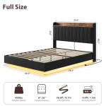 Floating Bed Frame with LED Lights and Storage