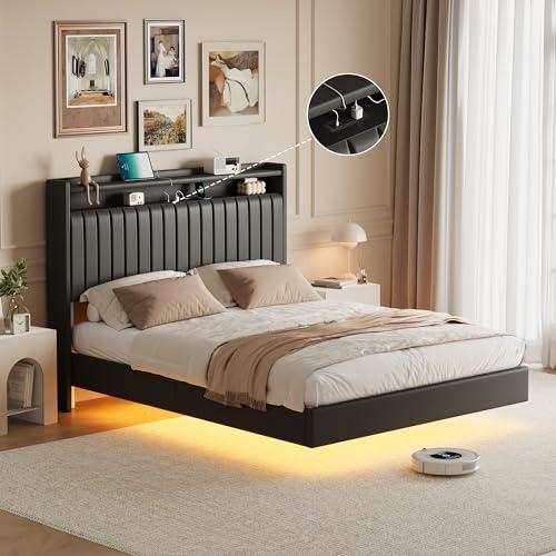 Full Size Floating Bed Frame with LED Lights