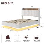 Queen Floating Bed Frame with LED Lights & Storage