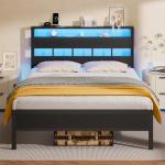 Full Size Bed Frame with LED Lights & Storage