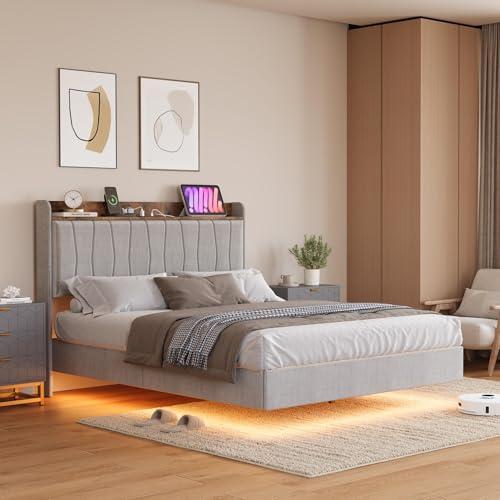 Full Floating Bed Frame with LED Lights & USB