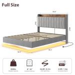 Floating Bed Frame with LED Lights and Storage