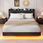 Full Floating Bed Frame with LED Lights & Storage