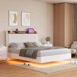 Queen Floating Bed Frame with LED Lights & Storage