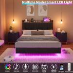 Floating Bed Frame with LED Lights and Storage