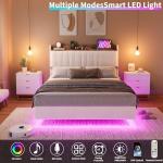 Queen Floating Bed Frame with LED Lights & Storage