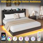 Full Floating Bed Frame with LED Lights & Storage