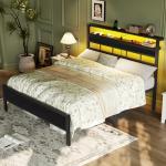 Full Size Bed Frame with LED Lights & Storage