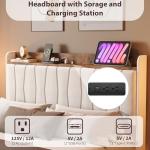 Queen Floating Bed Frame with LED Lights & Storage