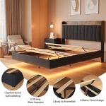 Floating Bed Frame with LED Lights and Storage