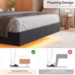 Floating Bed Frame with LED Lights and Storage