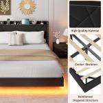 Full Floating Bed Frame with LED Lights & Storage