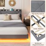 Floating Bed Frame with LED Lights and Charging Station