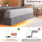 Floating Bed Frame with LED Lights and Storage