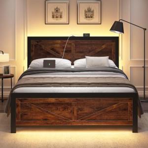 Queen Bed Frame with USB Charging & Barn Door