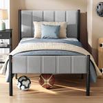 VASAGLE Twin Metal Bed Frame with Upholstered Headboard