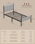 VASAGLE Twin Metal Bed Frame with Upholstered Headboard