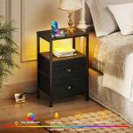 Black Nightstand Set with Charging Station and LED Lights