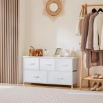 White 5-Drawer Fabric Dresser for Bedroom