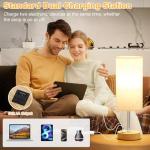 Dimmable Wood Bedside Table Lamp with USB Charging