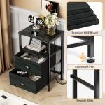 Black Nightstand Set with Charging Station and LED Lights