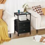 Black Nightstand Set with Charging Station and LED Lights