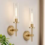 Brushed Gold Wall Sconces with Clear Glass - Set of 2