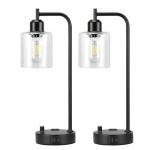Set of 2 Black Industrial Table Lamps with USB
