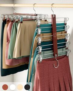 Space-Saving Beechwood Skirt Hangers with Clips