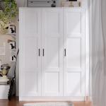White 3-Door Wooden Wardrobe Closet with Shelves