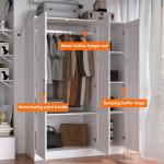 White 3-Door Wooden Wardrobe Closet with Shelves