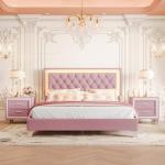 Modern Pink Queen Bedroom Set with LED Lights