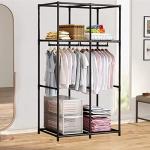 Portable Wardrobe Organizer with Metal Rack, Black
