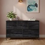 Black Wood 5-Drawer Fabric Storage Dresser