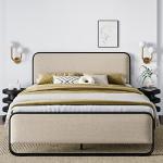 Queen Metal Bed Frame with Curved Upholstered Headboard