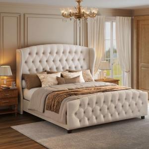 VASAGLE King Size Upholstered Bed Frame with Headboard