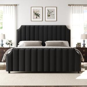 Velvet King Size Platform Bed Frame with Headboard