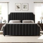 Velvet King Size Platform Bed Frame with Headboard