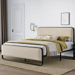 Queen Metal Bed Frame with Curved Upholstered Headboard